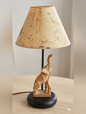 25" Vintage Hand Carved Wood Elephant Lamp Mid Century Gold #GentlyGems